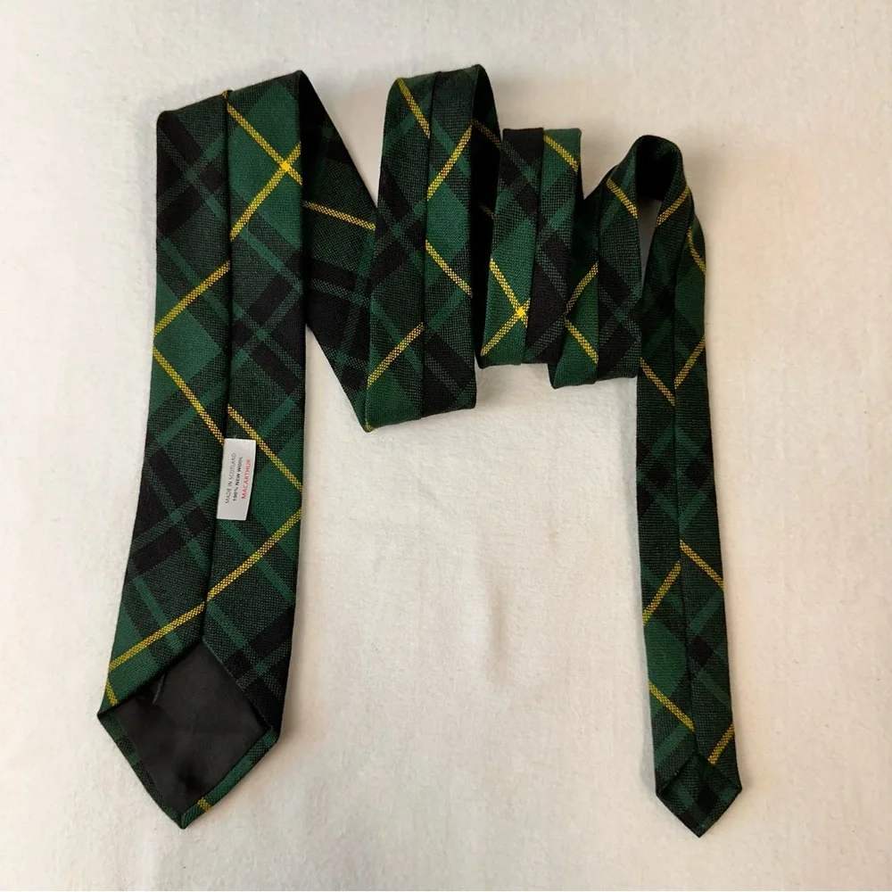 Vintage Scotland Macarthur Mans Tie Handmade Wool Green Multicolor Necktie Plaid